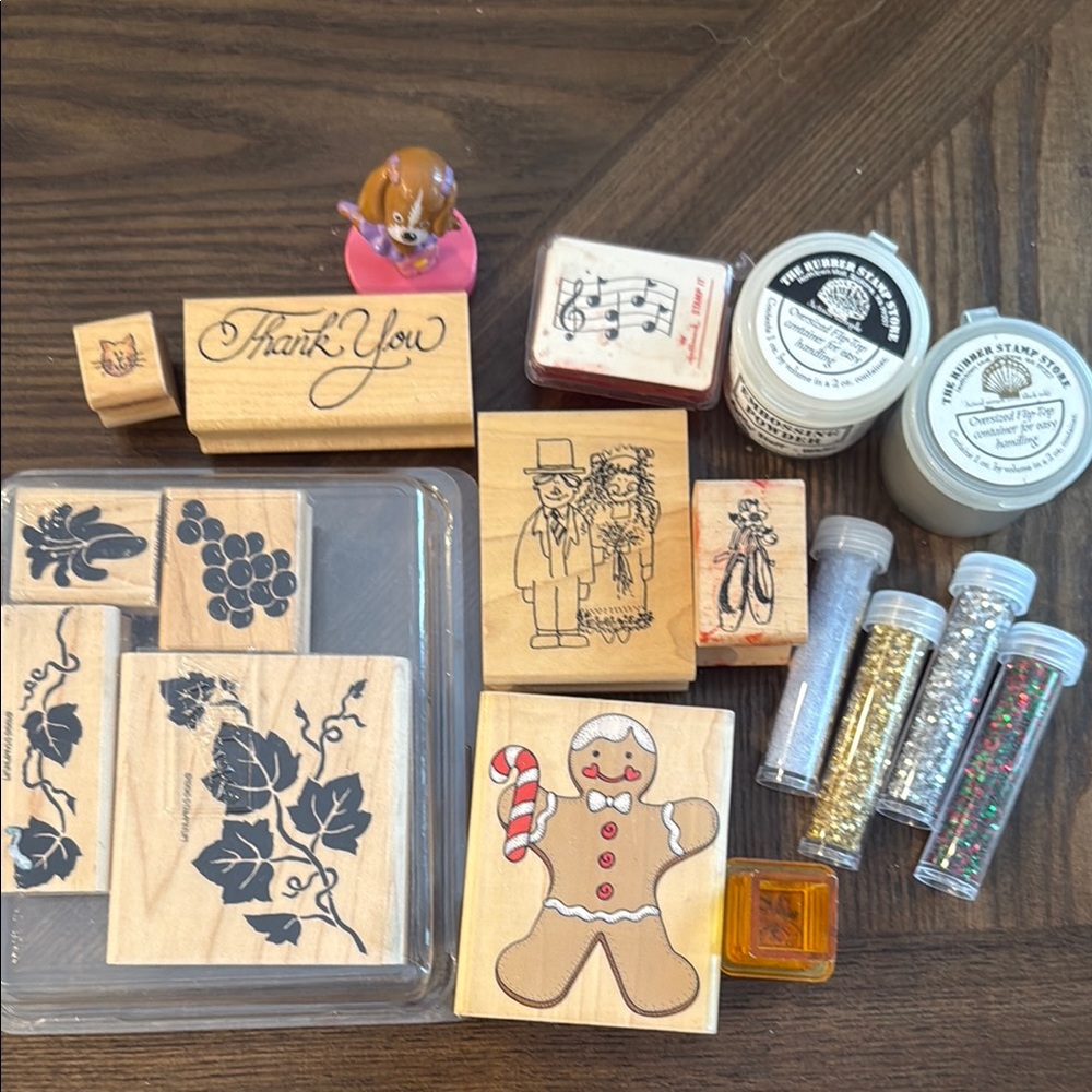 Assorted Rubber Stamps and Craft Supplies